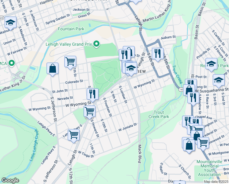map of restaurants, bars, coffee shops, grocery stores, and more near 919 South 9th Street in Allentown