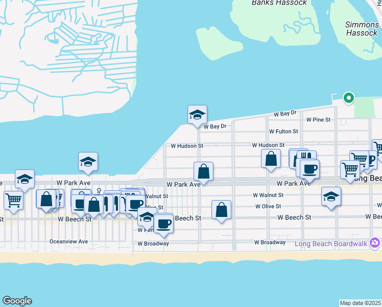 map of restaurants, bars, coffee shops, grocery stores, and more near 501 Lindell Boulevard in Long Beach