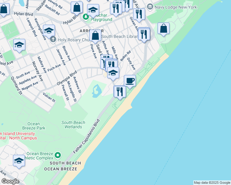 map of restaurants, bars, coffee shops, grocery stores, and more near 380 Sand Lane in Staten Island
