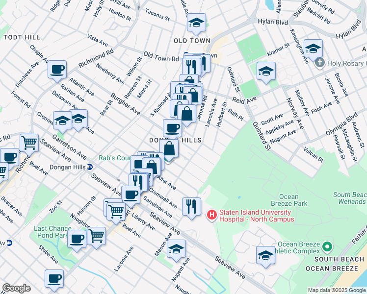 map of restaurants, bars, coffee shops, grocery stores, and more near in Staten Island