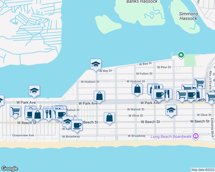 map of restaurants, bars, coffee shops, grocery stores, and more near 535 West Market Street in Long Beach