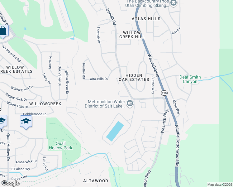 map of restaurants, bars, coffee shops, grocery stores, and more near 8868 Oak Hollow Circle in Sandy