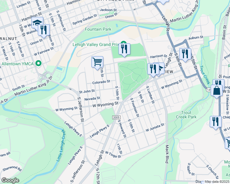 map of restaurants, bars, coffee shops, grocery stores, and more near 923 South 10th Street in Allentown