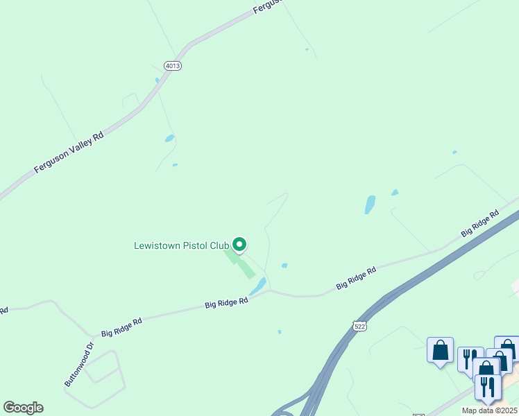 map of restaurants, bars, coffee shops, grocery stores, and more near 943 Ridge Runner Lane in Lewistown