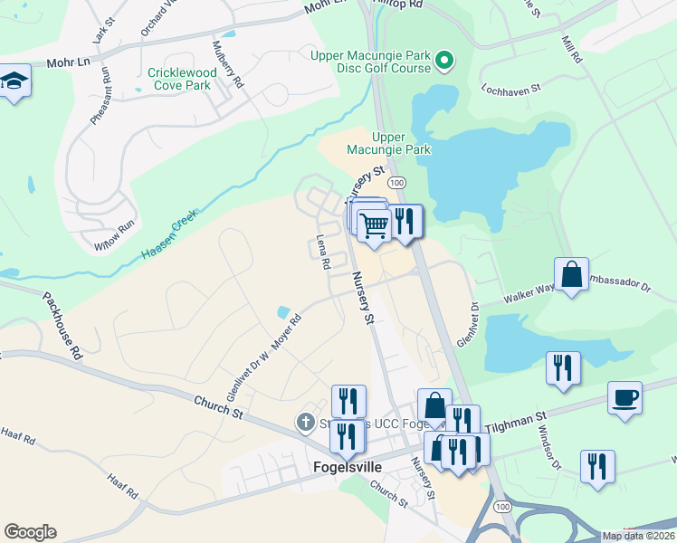 map of restaurants, bars, coffee shops, grocery stores, and more near in Lehigh County