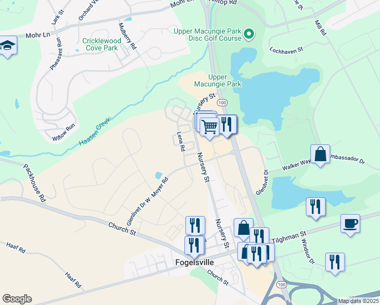 map of restaurants, bars, coffee shops, grocery stores, and more near in Lehigh County