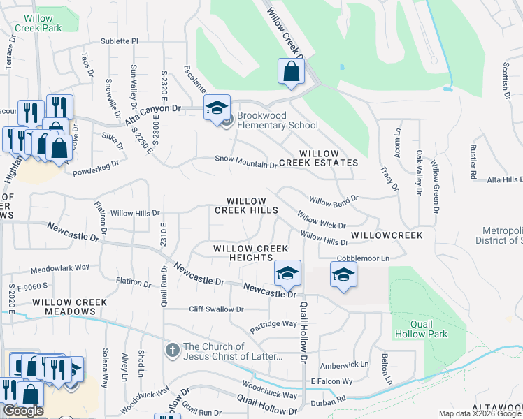 map of restaurants, bars, coffee shops, grocery stores, and more near 8862 Cheshire Drive in Sandy