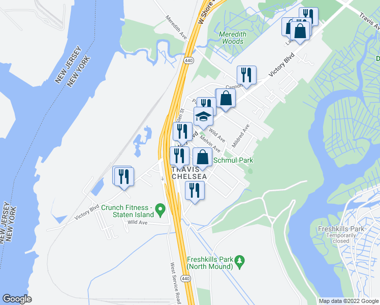 map of restaurants, bars, coffee shops, grocery stores, and more near 25 Alberta Avenue in Staten Island