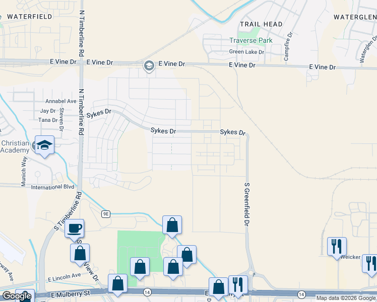map of restaurants, bars, coffee shops, grocery stores, and more near 3044 Reliant Street in Fort Collins