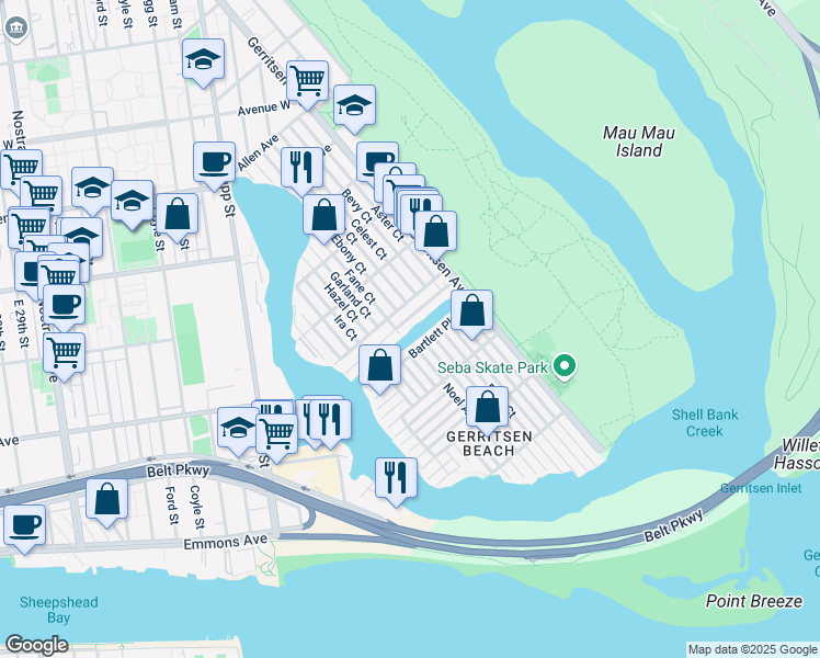 map of restaurants, bars, coffee shops, grocery stores, and more near 53 Bartlett Place in Brooklyn