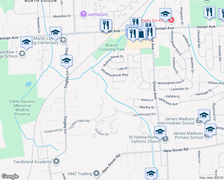 map of restaurants, bars, coffee shops, grocery stores, and more near 23 Bellavista Court in Edison