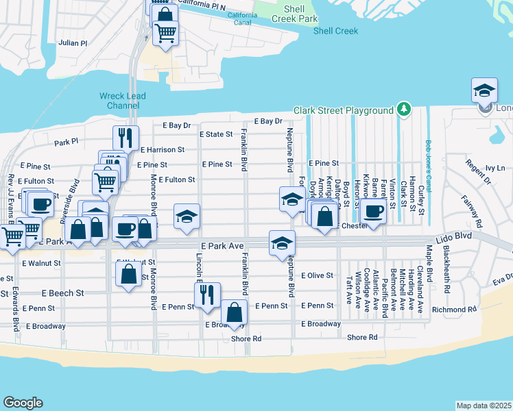 map of restaurants, bars, coffee shops, grocery stores, and more near 532 East Market Street in Long Beach