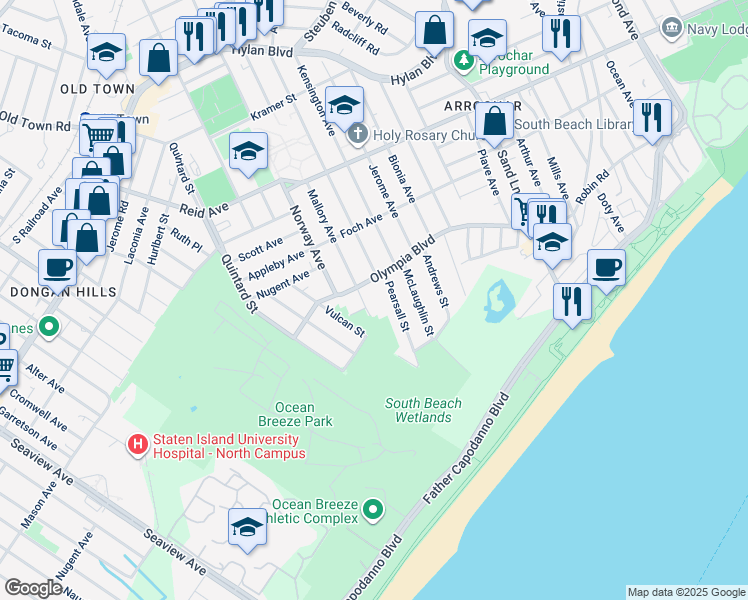 map of restaurants, bars, coffee shops, grocery stores, and more near 355H Mallory Avenue in Staten Island