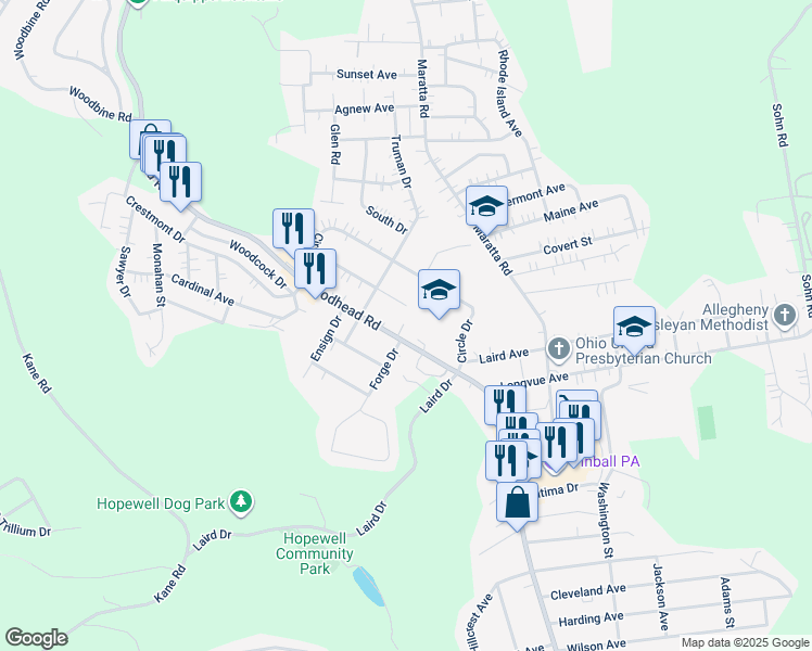 map of restaurants, bars, coffee shops, grocery stores, and more near 2003 Forge Drive in Aliquippa