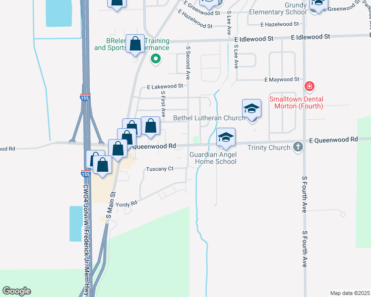 map of restaurants, bars, coffee shops, grocery stores, and more near 1900 South Second Avenue in Morton