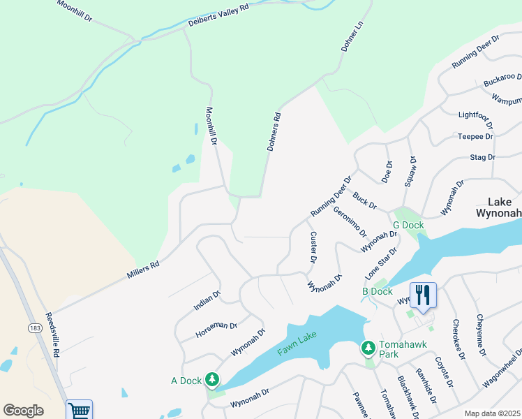 map of restaurants, bars, coffee shops, grocery stores, and more near 18 Dohners Road in Schuylkill Haven