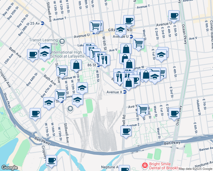 map of restaurants, bars, coffee shops, grocery stores, and more near 2352 Boynton Place in Brooklyn