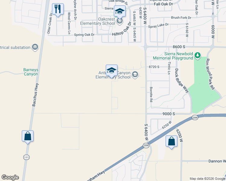 map of restaurants, bars, coffee shops, grocery stores, and more near 8800 South 6400 West in West Jordan