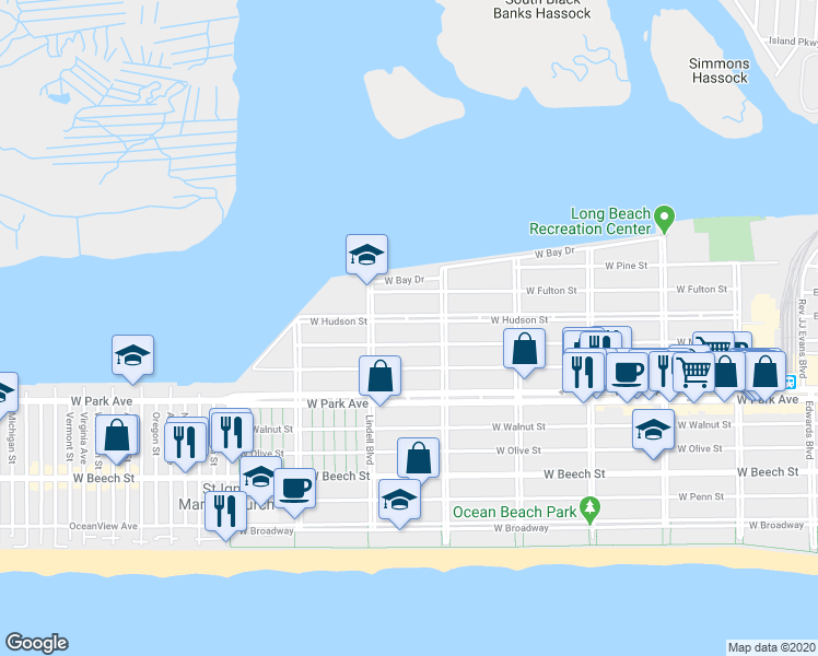 map of restaurants, bars, coffee shops, grocery stores, and more near 545 West Market Street in Long Beach