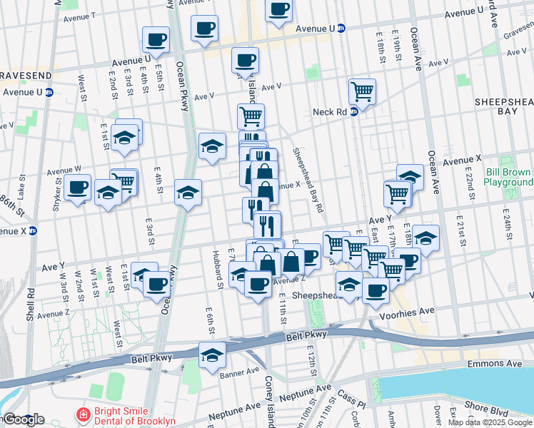 map of restaurants, bars, coffee shops, grocery stores, and more near 2733 Coney Island Avenue in Brooklyn