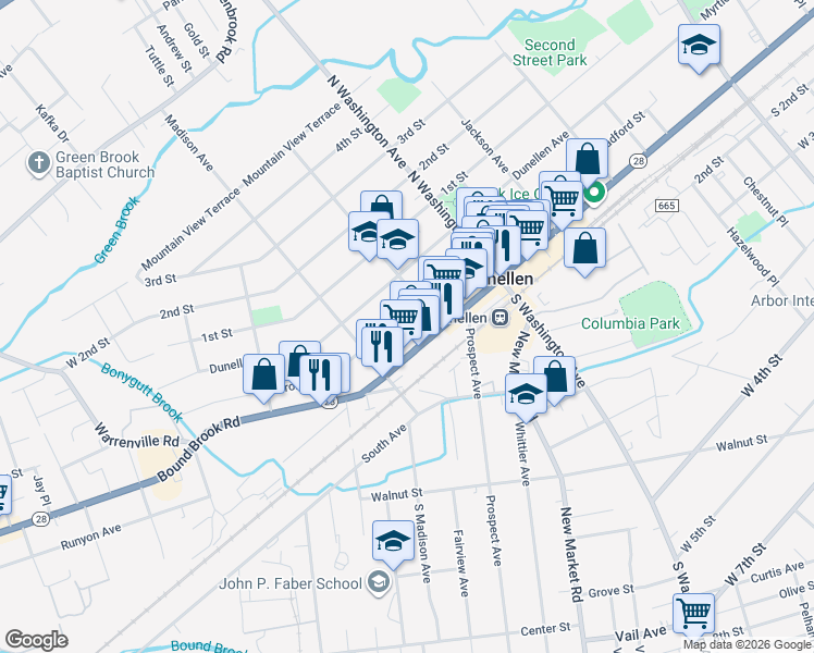 map of restaurants, bars, coffee shops, grocery stores, and more near 422 North Avenue in Dunellen
