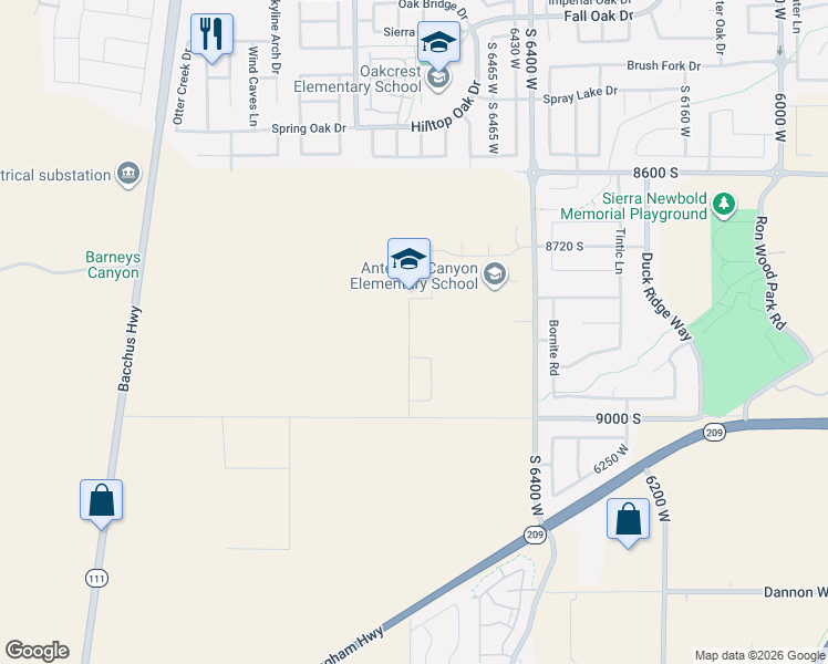 map of restaurants, bars, coffee shops, grocery stores, and more near 8800 South 6400 West in West Jordan