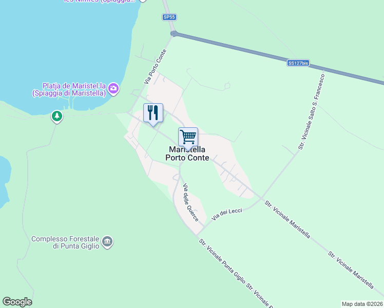 map of restaurants, bars, coffee shops, grocery stores, and more near 16 Via delle Vigne in Maristella