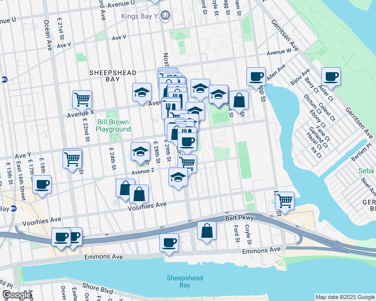 map of restaurants, bars, coffee shops, grocery stores, and more near 3861 Nostrand Avenue in Brooklyn