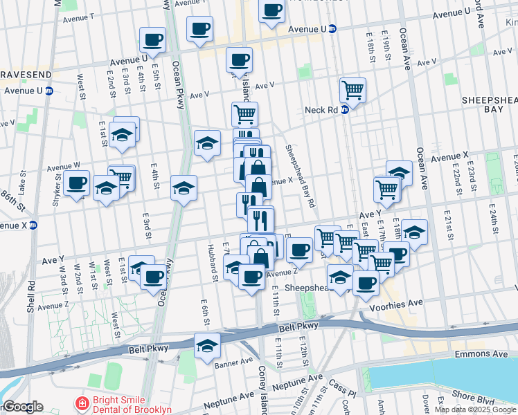 map of restaurants, bars, coffee shops, grocery stores, and more near 2733 Coney Island Avenue in Brooklyn