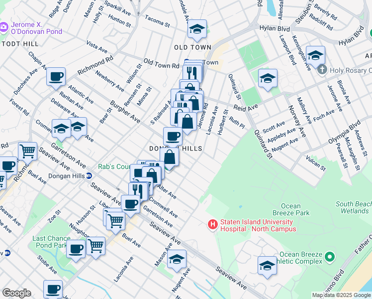 map of restaurants, bars, coffee shops, grocery stores, and more near in Staten Island