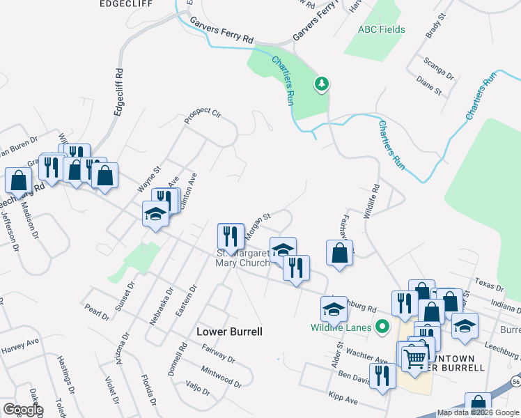 map of restaurants, bars, coffee shops, grocery stores, and more near 2987 Sycamore Street in New Kensington