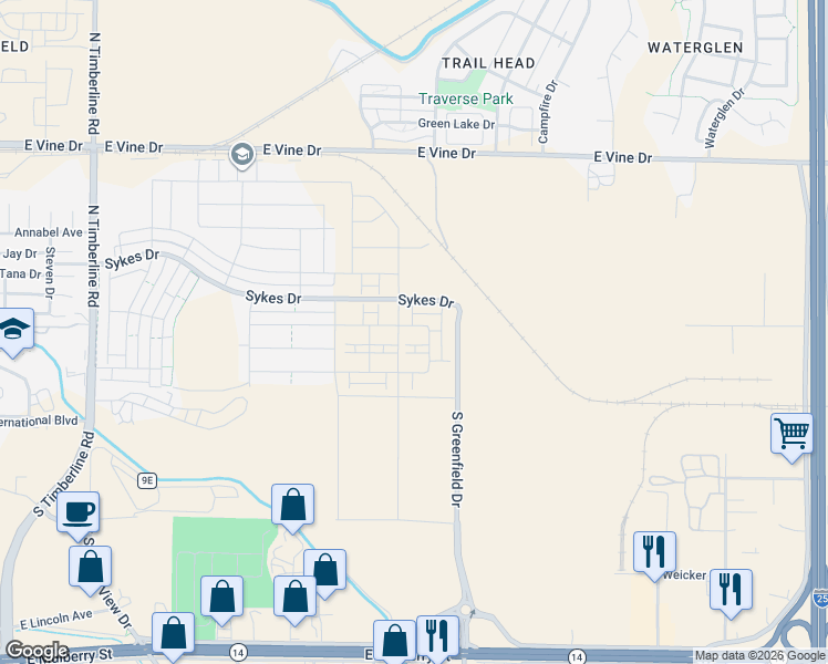 map of restaurants, bars, coffee shops, grocery stores, and more near 3039 Reliant Street in Fort Collins