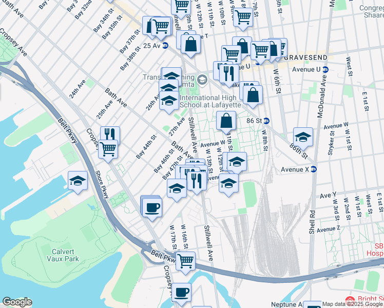 map of restaurants, bars, coffee shops, grocery stores, and more near 15 28th Avenue in Brooklyn