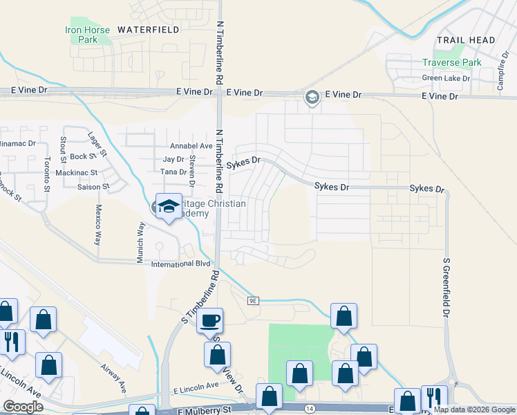 map of restaurants, bars, coffee shops, grocery stores, and more near 314 Zeppelin Way in Fort Collins