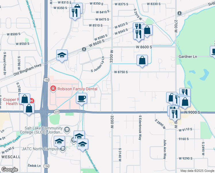 map of restaurants, bars, coffee shops, grocery stores, and more near in West Jordan