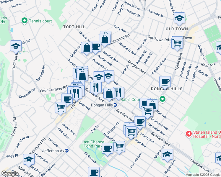 map of restaurants, bars, coffee shops, grocery stores, and more near 125 Garretson Avenue in Staten Island