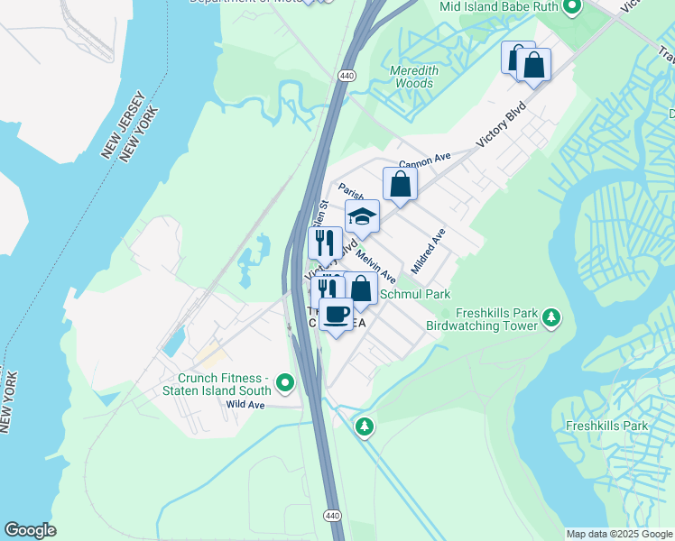 map of restaurants, bars, coffee shops, grocery stores, and more near 26A Alberta Avenue in Staten Island