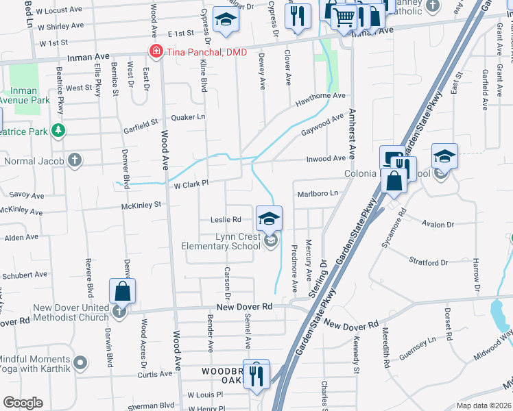map of restaurants, bars, coffee shops, grocery stores, and more near 154 Jeffery Road in Woodbridge Township