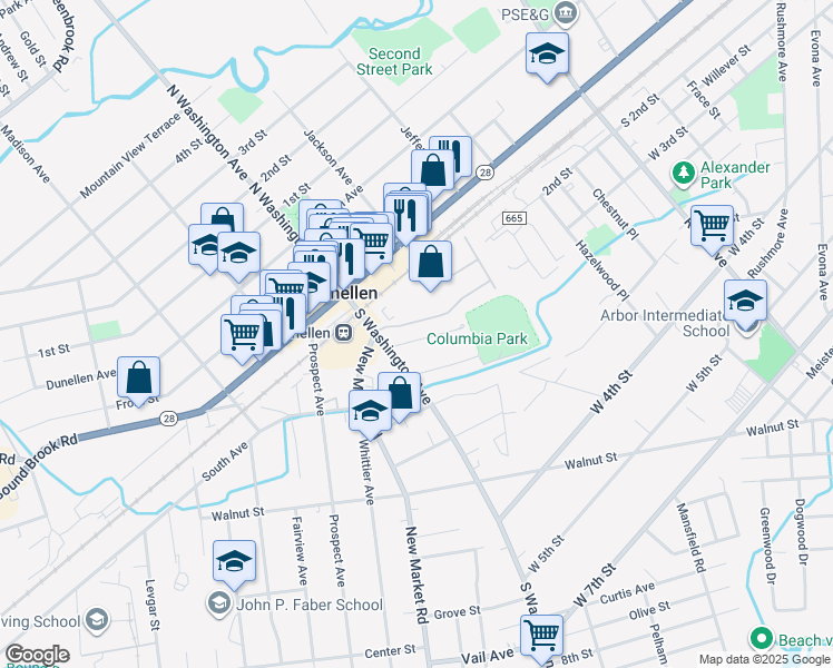 map of restaurants, bars, coffee shops, grocery stores, and more near 248 Orange Street in Dunellen