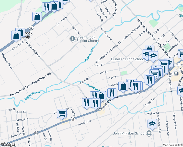 map of restaurants, bars, coffee shops, grocery stores, and more near 583 Mountain View Terrace in Middlesex