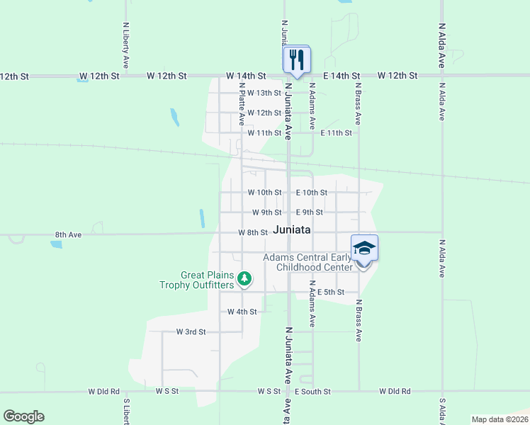 map of restaurants, bars, coffee shops, grocery stores, and more near 901 North Blue River Avenue in Juniata