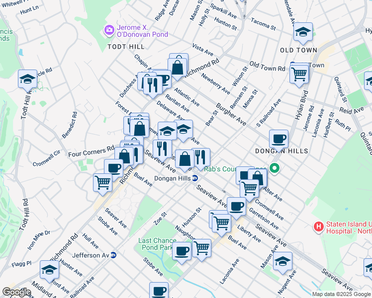 map of restaurants, bars, coffee shops, grocery stores, and more near 98 Alter Avenue in Staten Island