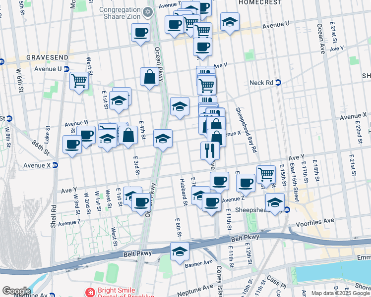 map of restaurants, bars, coffee shops, grocery stores, and more near 2436 East 7th Street in Brooklyn