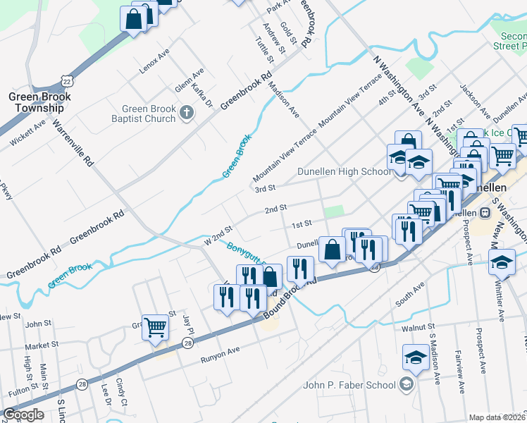 map of restaurants, bars, coffee shops, grocery stores, and more near 769 3rd Street in Dunellen