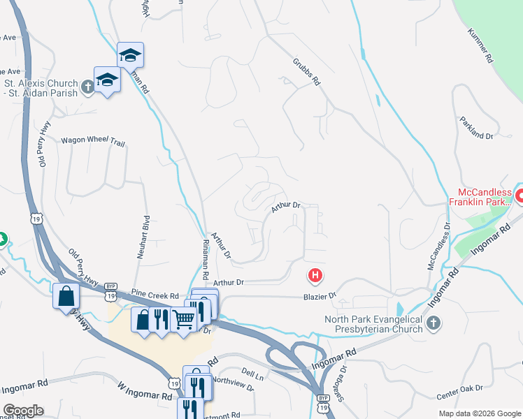 map of restaurants, bars, coffee shops, grocery stores, and more near 401 Westchester Commons in Wexford