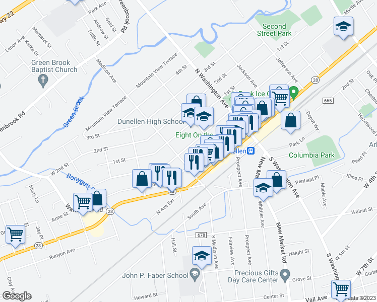 map of restaurants, bars, coffee shops, grocery stores, and more near 443 Dunellen Avenue in Dunellen