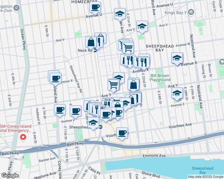 map of restaurants, bars, coffee shops, grocery stores, and more near 2435 East 17th Street in Brooklyn