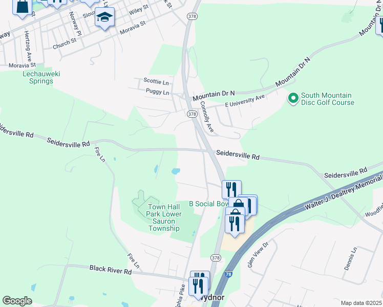 map of restaurants, bars, coffee shops, grocery stores, and more near 1323 Seidersville Road in Bethlehem