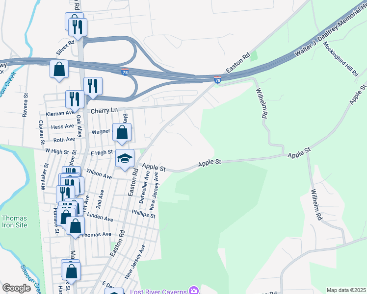 map of restaurants, bars, coffee shops, grocery stores, and more near 2154 Morning Star in Hellertown
