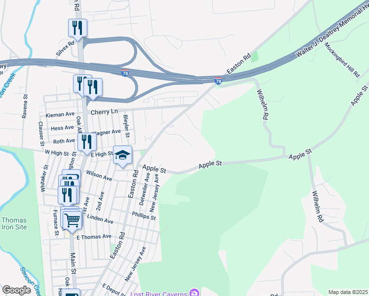 map of restaurants, bars, coffee shops, grocery stores, and more near 2154 Morning Star in Hellertown
